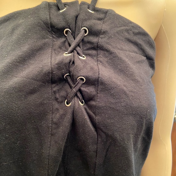 Forever21+ 1 piece black bodysuite 2X with lace tie - Picture 4 of 9